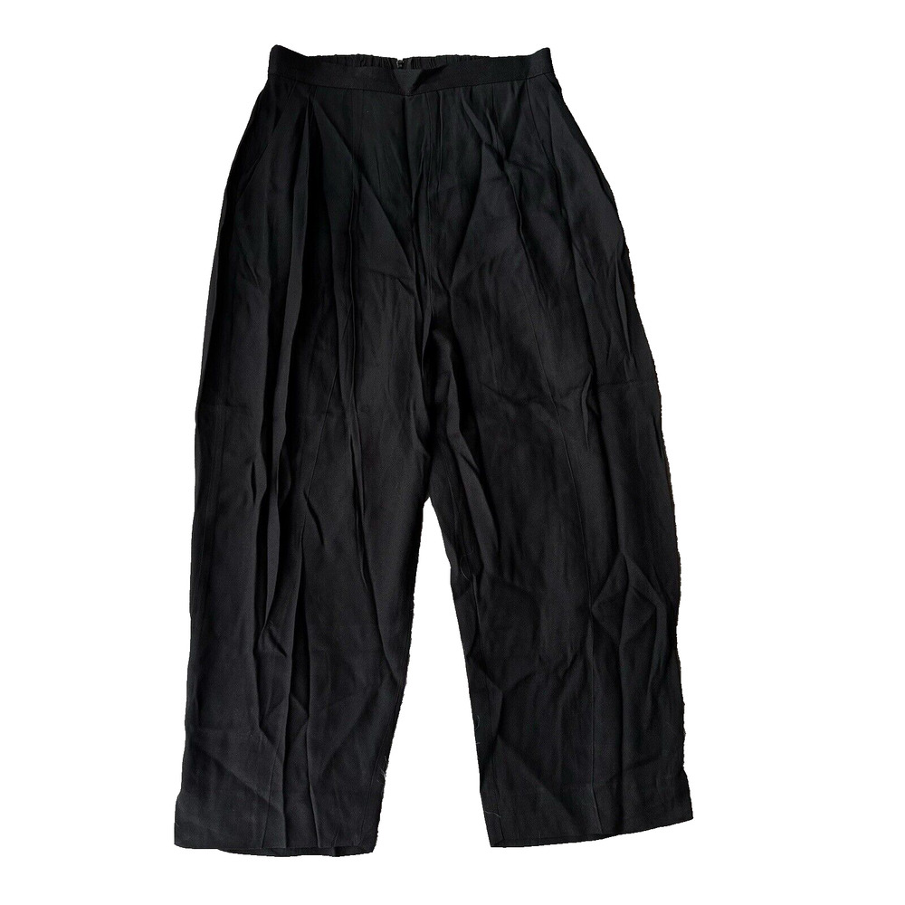 Sz 10 Black Elastic Waist Womens Pants Vintage Casual Party Dance Straight Leg